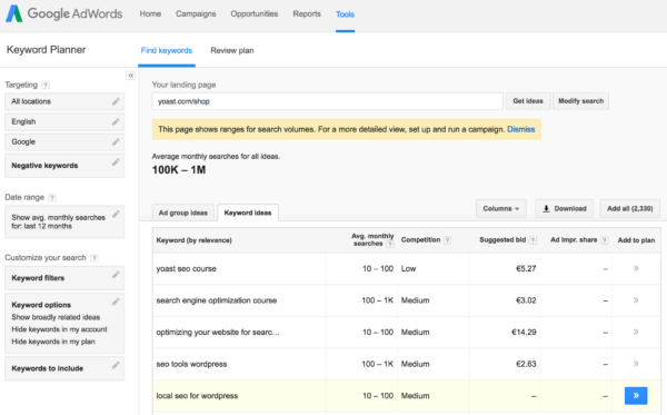 Keyword Planner Google AdWords