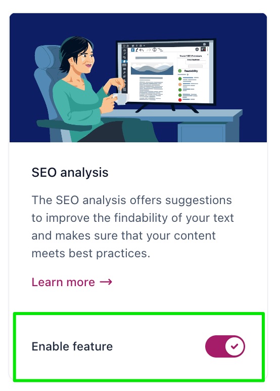 Screenshot showing the toggle to enable of disable the SEO analysis in Yoast SEO