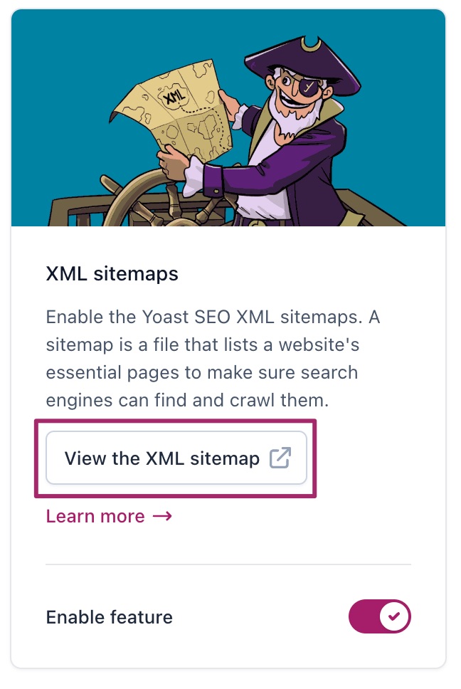 The button "View XML sitemap" in the Yoast SEO Site features settings