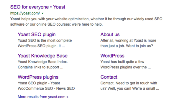 sitelinks in the results pages for yoast SEO