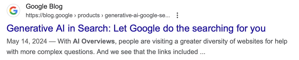 an example of a regular snippet in google