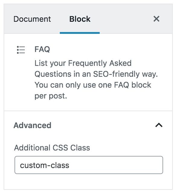 FAQ block settings