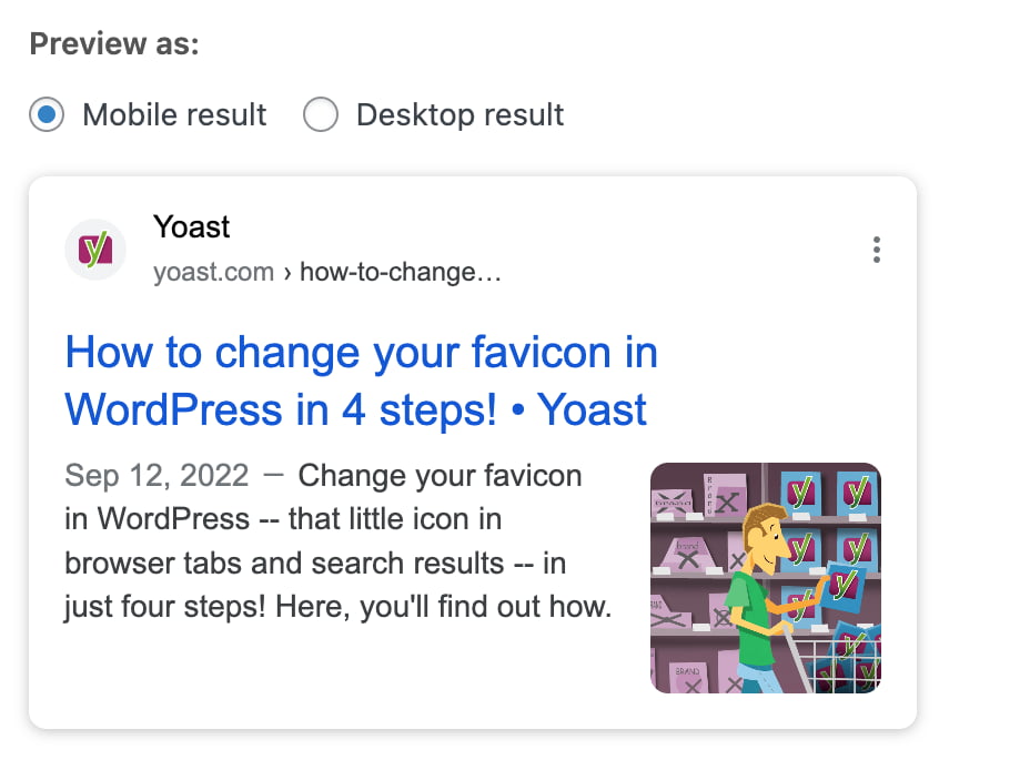 an example of a site might look on google as shown in the search appearance section of yoast seo