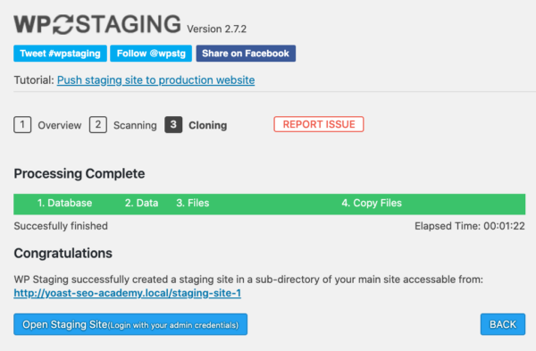 Open staging site using staging plugin