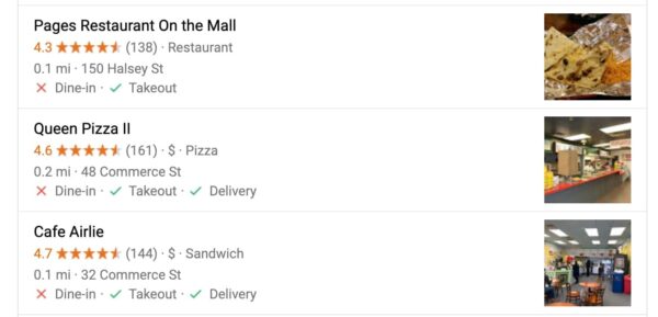 Google's display of local restaurants