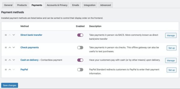 WooCommerce payment options