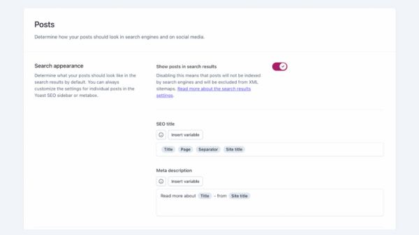 Screenshot of blog post settings in Yoast SEO