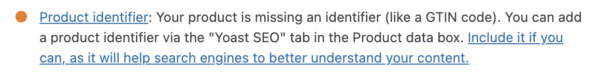 Screenshot product identifier check for simple products in SEO analysis Yoast WooCommerce SEO