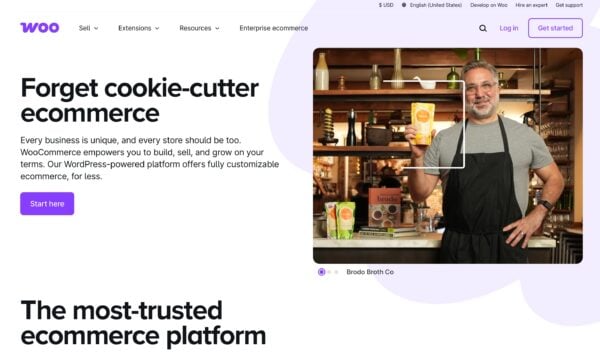 the frontpage of woo, home to woocommerce