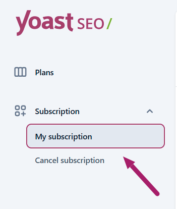 The My subscription page in Yoast SEO for Shopify.