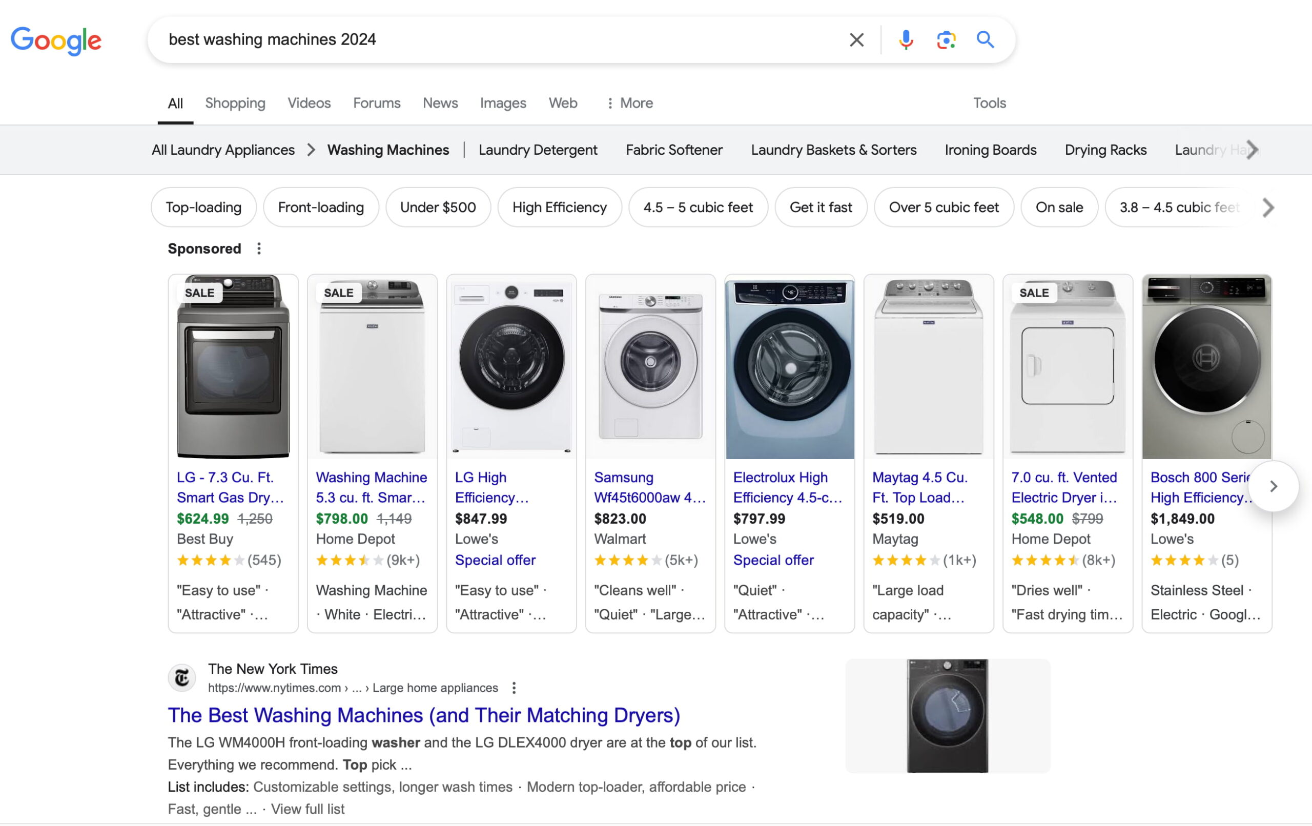 google results with more commercial information about washing machines 