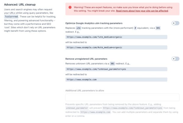 screenshot of the "Advanced: URL cleanup" section in the Yoast SEO crawl optimization settings