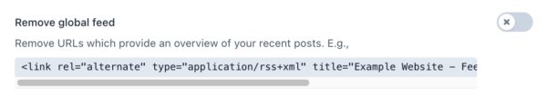 screenshot of the "Remove global feed" toggle in the crawl optimization settings in Yoast SEO