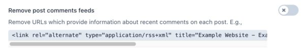 screenshot of the "Remove post comments feed" toggle in the crawl optimization settings in Yoast SEO
