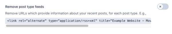 screenshot of the "Remove post type feeds" toggle in the crawl optimization settings in Yoast SEO