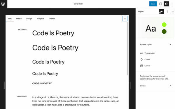 The new Style Book in WordPress 6.2