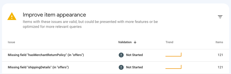 Screenshot of the warning about the missing return policy field in the RRT