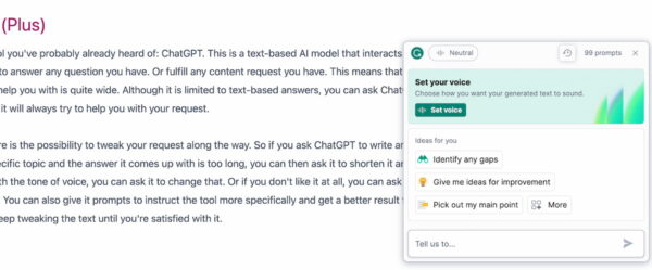 screenshot of AI tool Grammarly