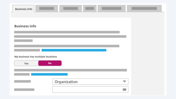 illustration of the business info section of yoast local seo, with the organization section highlighted