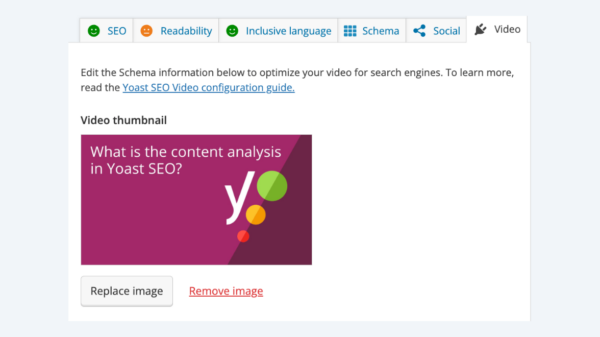 the Video section Yoast SEO showing how to add a video thumbnail to a post