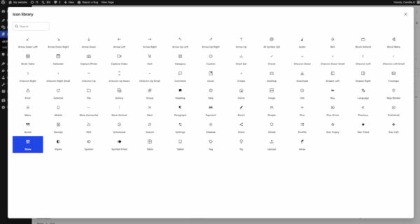 Directory of Icons for Icon block WordPress 7.0