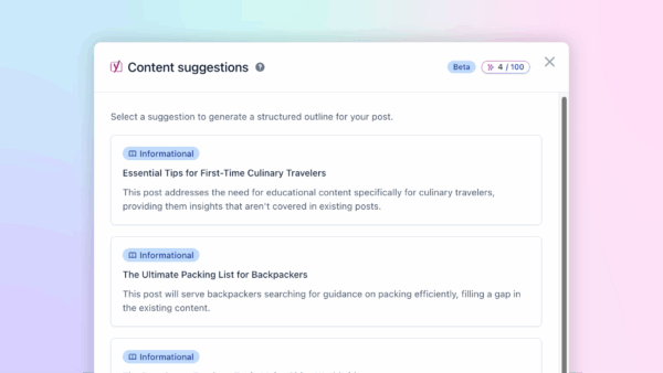 Yoast AI Content planner feature example